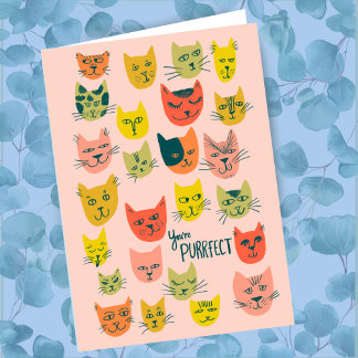Carte Cute tête de chat colorée motif MEILLEURS AMIS