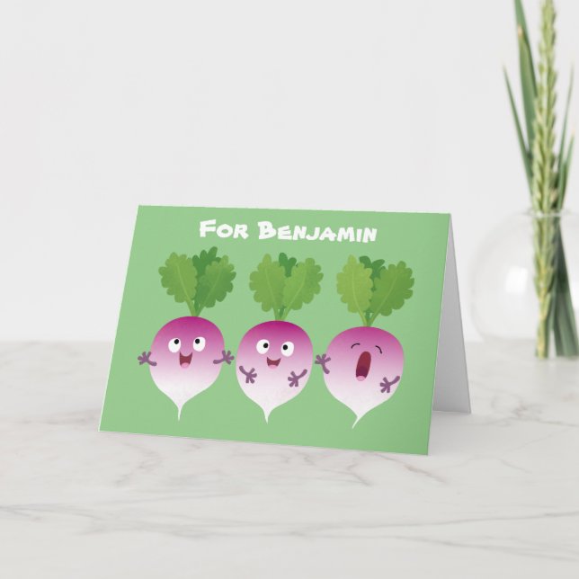 Carte Cute turnip légumes trio chanter dessin animé (Devant)