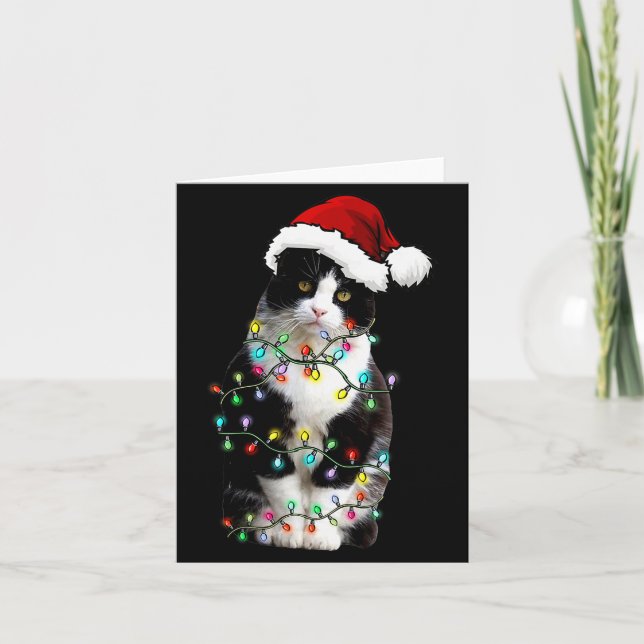 Carte Cute Tuxedo Black Cat Christmas Light Cat Christma (Devant)