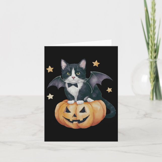 Carte Cute Tuxedo Chat Halloween Citrouille Chat Éffraya (Devant)