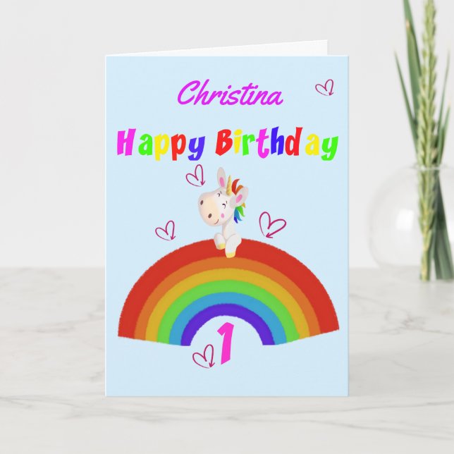Carte Cute Unicorn 1er anniversaire (Devant)