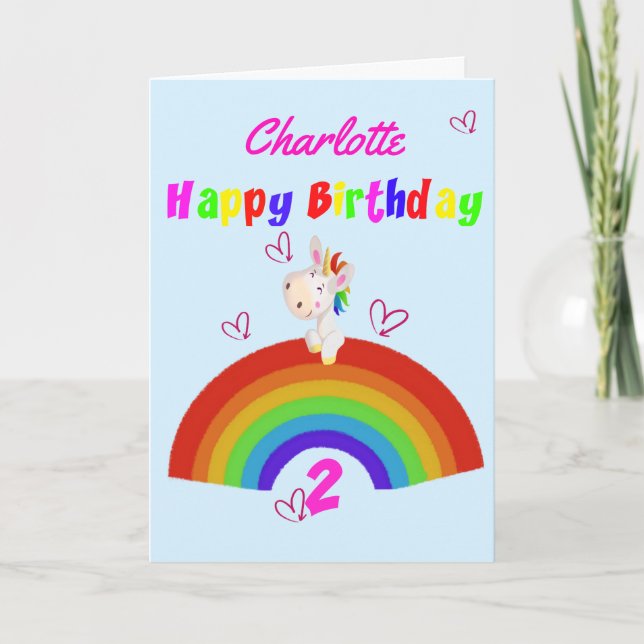 Carte Cute Unicorn 2e anniversaire (Devant)