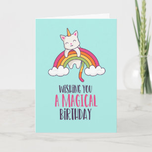 Carte Cute Unicorn Chat Magique Arc-en-ciel drôle Annive