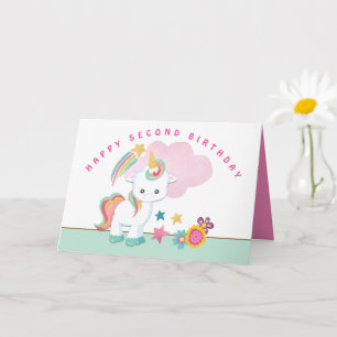 Carte Cute Unicorn Joyeux deuxième anniversaire