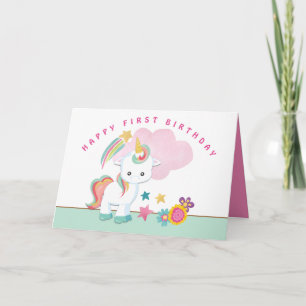 Carte Cute Unicorn Joyeux Premier Anniversaire