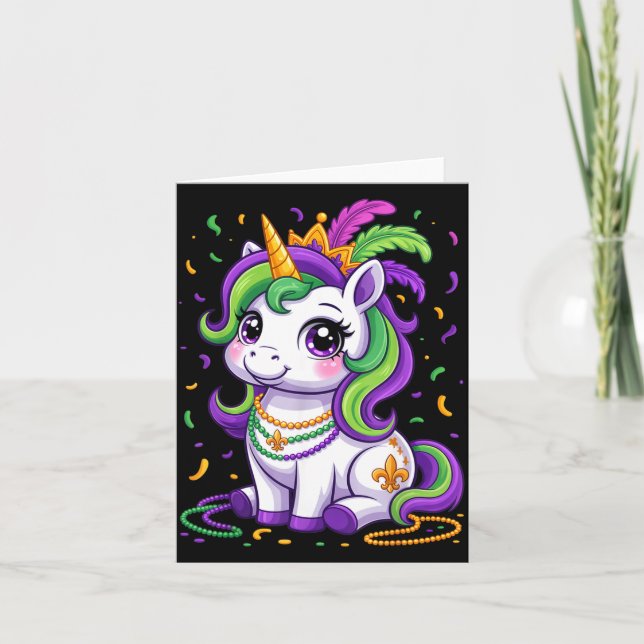 Carte Cute Unicorn Mardi Gras Carnival Fat Tuesday Girls (Devant)