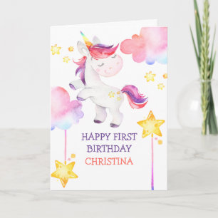 Carte Cute Unicorn Rainbow Premier Joyeux Anniversaire
