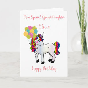 Carte Cute Unicorne avec Ballons Grandgirl Anniversaire