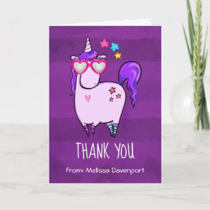 Carte Cute Unicorne dans le Merci de lunettes en forme d