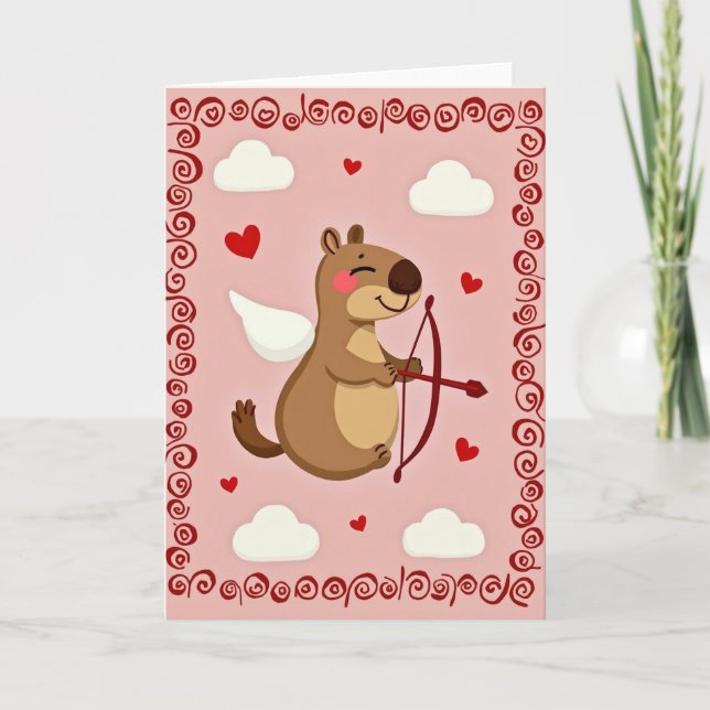 Carte Cute Valentine Cupid Animal Card (Devant)
