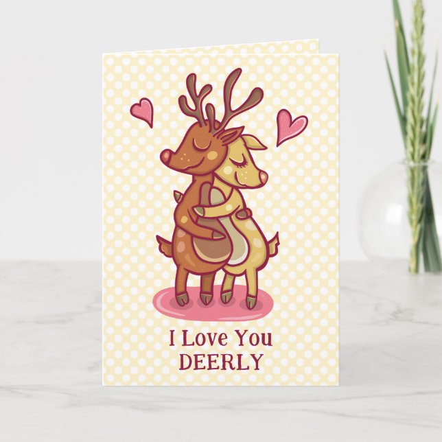 Carte Cute Valentine's Day Deer Pun Je t'aime Chère (Devant)