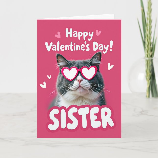 Carte Cute Valentines Day Sister Cat Card (Devant)