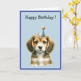 Carte Cute Watercolor Brown Puppy Dog Happy Birthday
