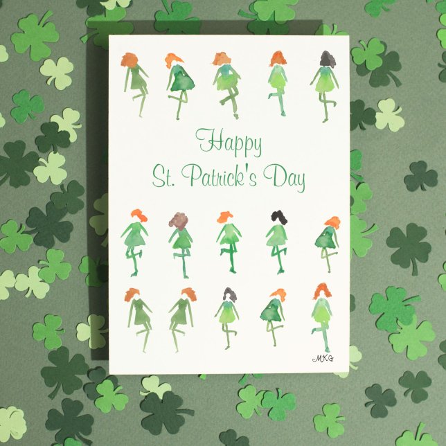Carte Cute Watercolor Danseurs irlandais St. Patrick's D (This St. Patrick's Day card features my own cute hand-drawn watercolor Irish dancers.)