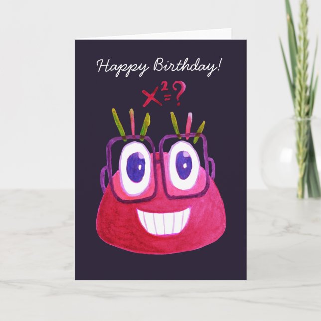 Carte Cute Watercolor Geek Candy Character Math Birthday (Devant)