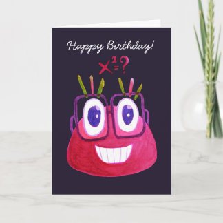 Carte Cute Watercolor Geek Candy Character Math Birthday