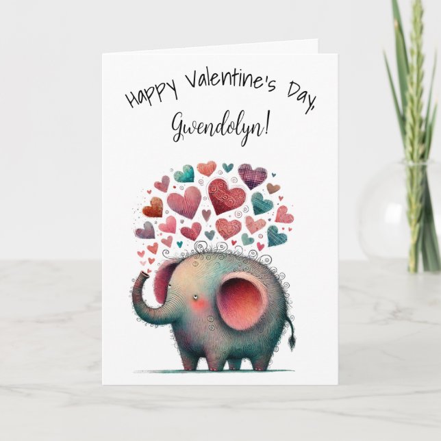 Carte Cute Whimsical Elephant Happy Valentine's Day (Devant)