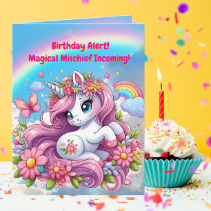 Carte Cute Whimsical Floral Unicorn Anniversaire de enfa