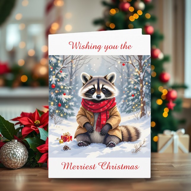 Carte Cute Whimsical Raccoon Personnalisé Noël (Créateur téléchargé)
