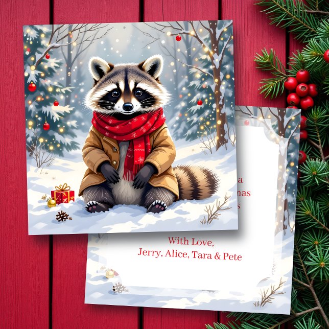 Carte Cute Whimsical Raccoon Personnalisé Noël (Créateur téléchargé)
