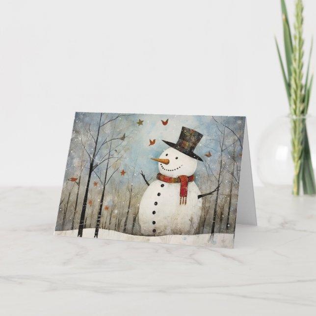Carte Cute Whimsical Snowman in a Top Hat Holiday  (Devant)