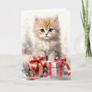 Carte Cute White et Orange Kitten Noël Salutation