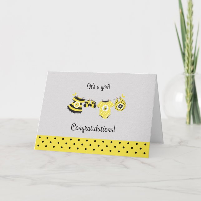 Carte Cute Yellow Bee New Baby Congratulations (Devant)