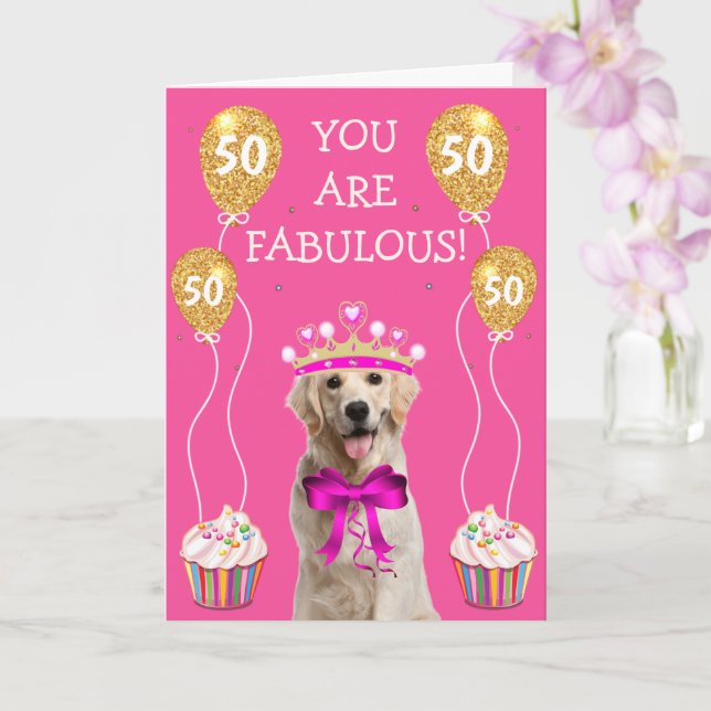 Carte Cute Yellow Lab 50e anniversaire (Orchidée)