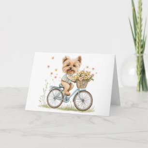 Carte Cute Yorkie Chien Vélo Fleurs de printemps