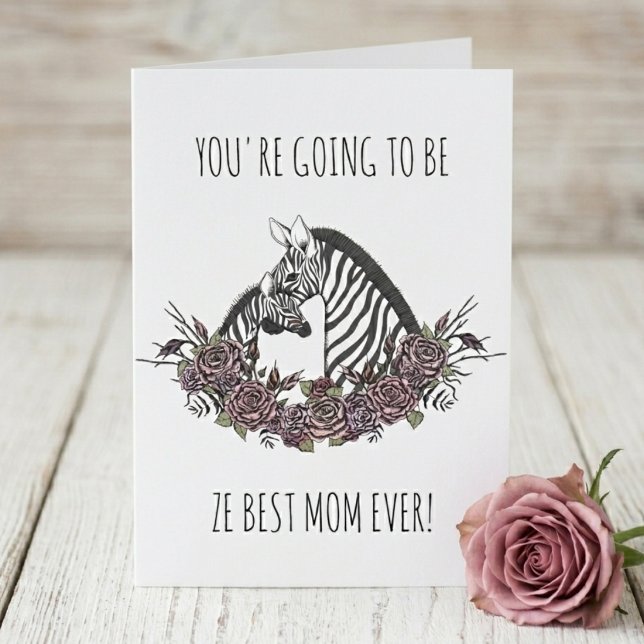 Carte Cute Zebra Mom-to-Be Congratulations Pregnancy (Cute Safari Wild Zebra Mommy and Baby Best Mom Ever Congratulations Pregnancy Card. Zebra Print Back)