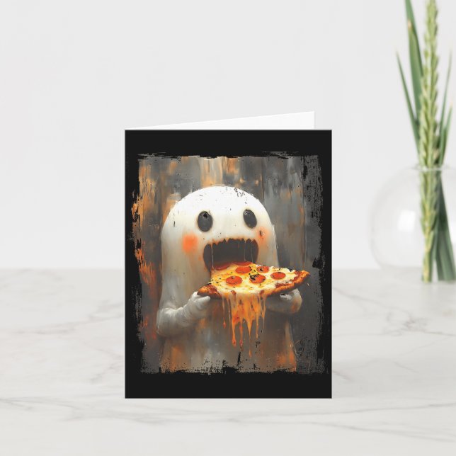 Carte Cute Zza Ghost Eating Zza Funny Halloween Food Lov (Devant)