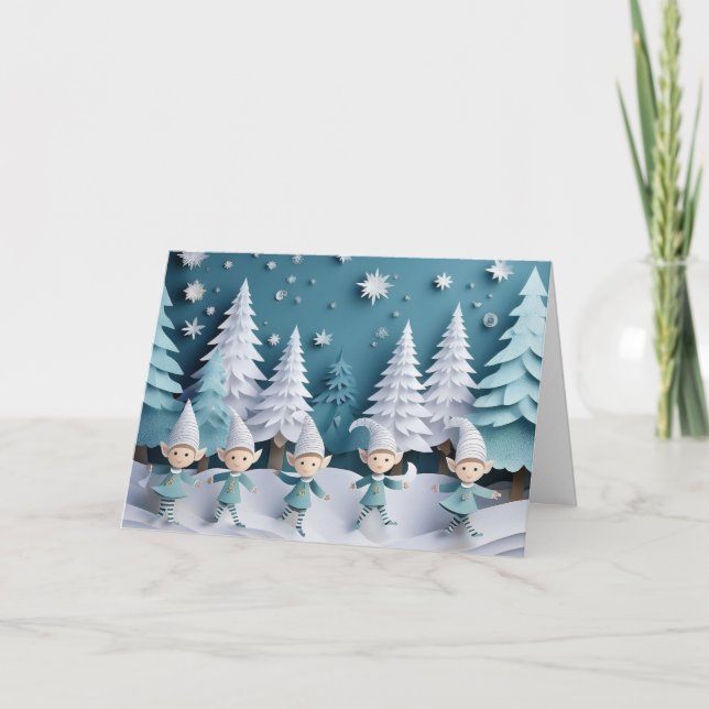 Carte Cutout Elves in the Snow Personalized Christmas  (Devant)