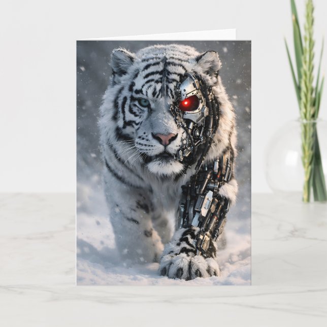Carte Cyborg white tiger greeting card cybernetic wild l (Devant)