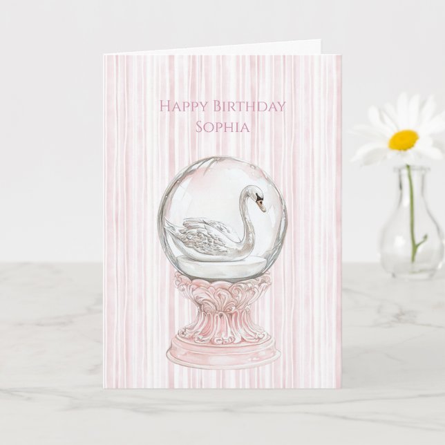 Carte Cygne Anniversaire Rayures Roses (Petite plante)