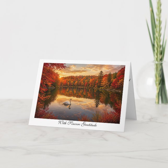 Carte Cygne dans le feuillage d'automne (Devant)