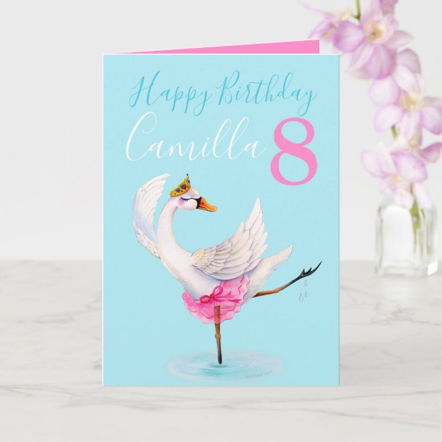 Carte Cygne de ballet d'aquarelle personnalisé 8e annive (Orchidée)