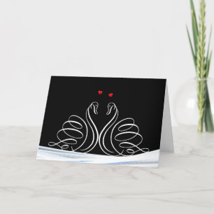 Carte Cygne Mariage blanc sur noir