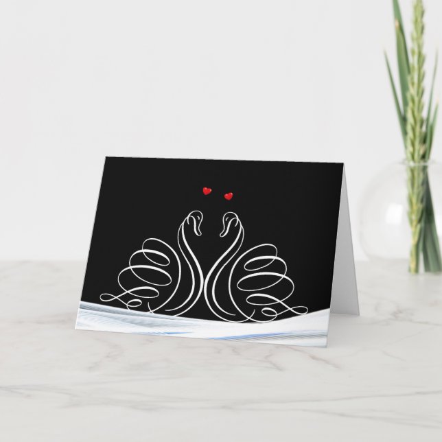 Carte Cygne Mariage blanc sur noir (Devant)