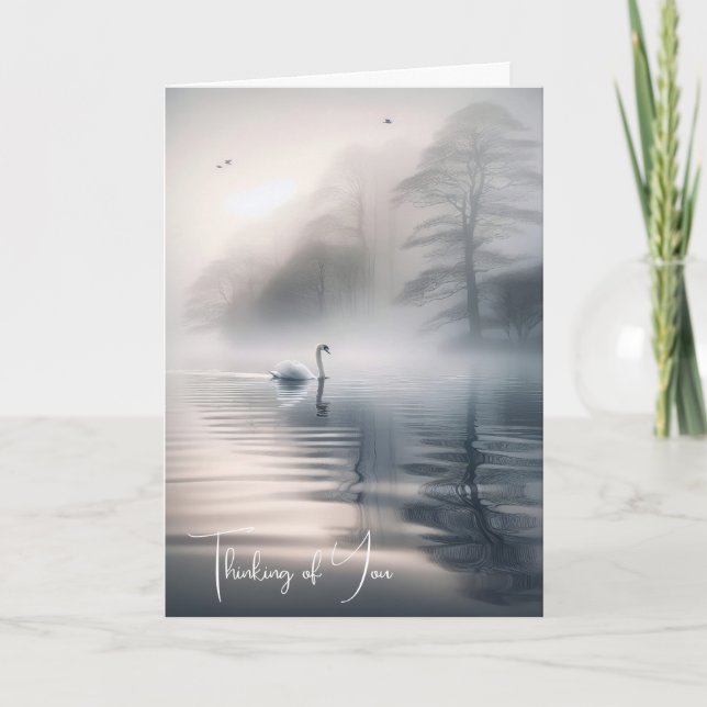 Carte Cygne Solitaire Sur Le Lac Misty Calme (Devant)