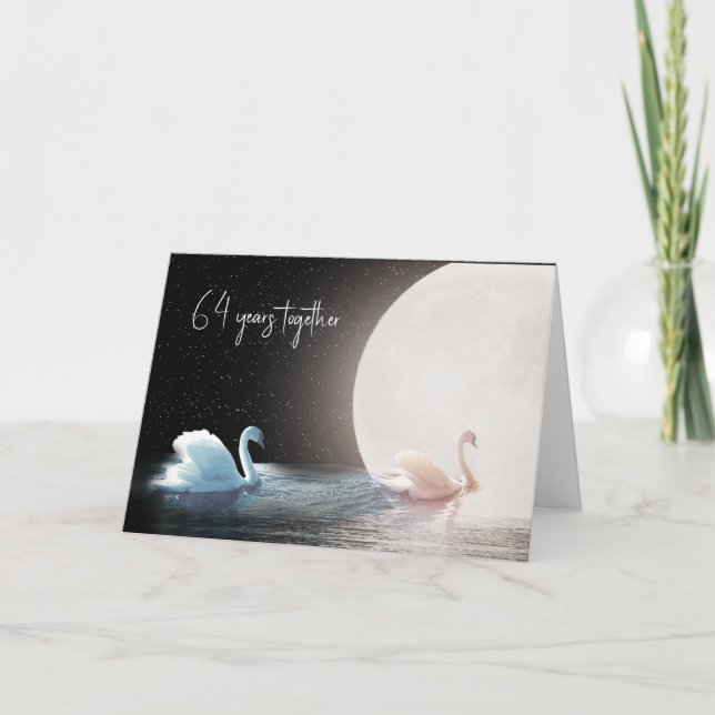 Carte Cygnes blancs et lune 64e anniversaire (Devant)