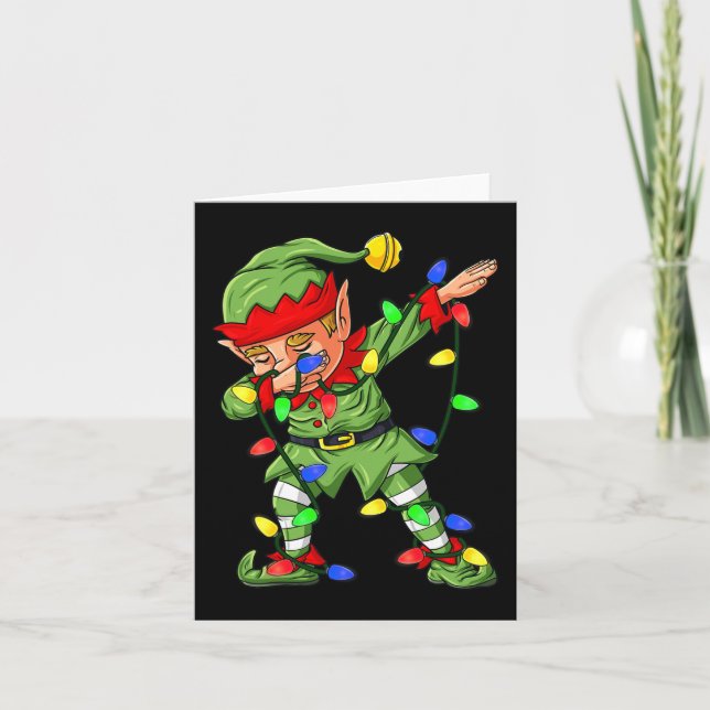 Carte Dabbing Elf Christmas Tree Lights Garçons Enfants  (Devant)