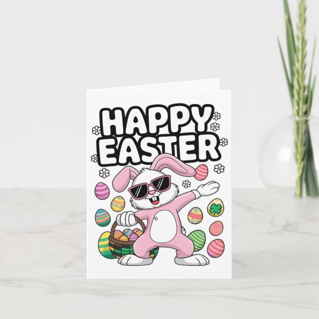 Carte Dabbing Rabbit Jour de Pâques Oeufs Dab Garçons Fi (Devant)