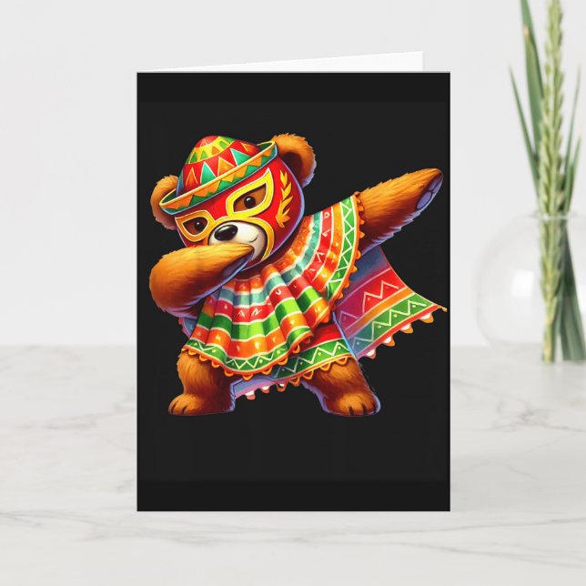 Carte Dabbing Teddy Bear Lucha Libre Cinco De Mayo Mexic (Devant)