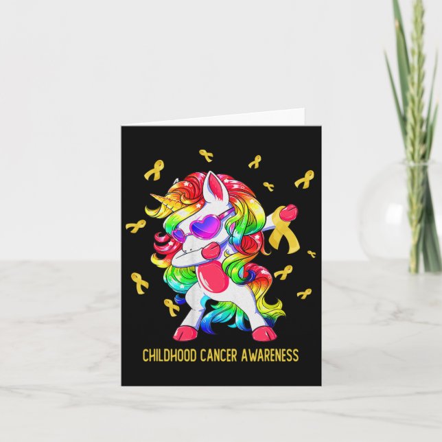 Carte Dabbing Unicorn Gold Ribbon Enfance Cancer Aware (Devant)