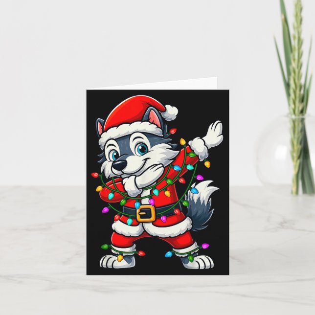 Carte Dabbing Wolf Lights Santa Xmas Girls Boys Kids Chr (Devant)