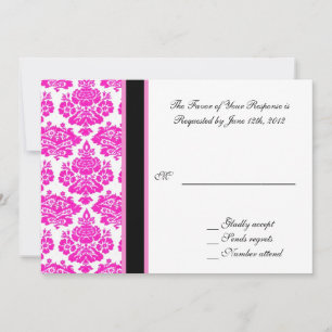 Carte d'acceptation mariage, damas rose