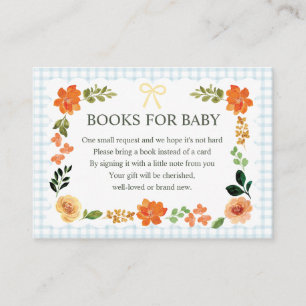Carte D'accompagnement 001 Livres à gingham bleu ciel pour Baby Shower