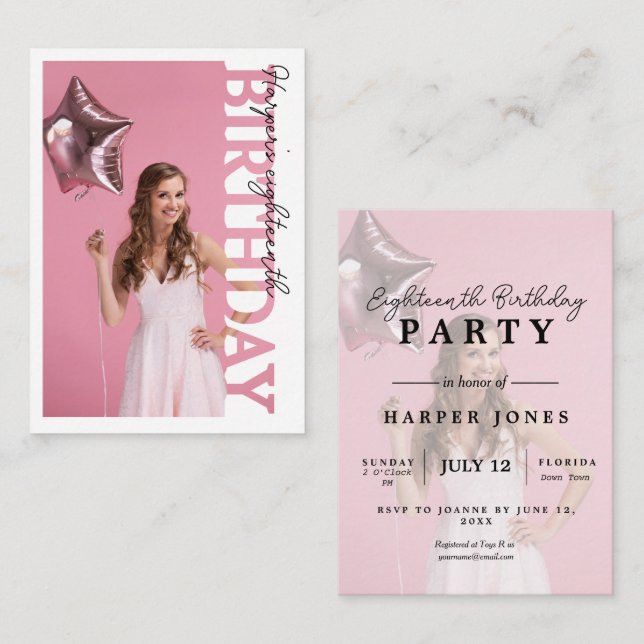 Carte D'accompagnement 18th Birthday Photo college Party  (Devant / Derrière)