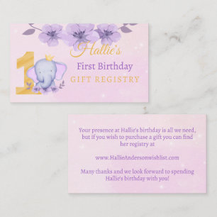 Carte D'accompagnement 1er Anniversaire Cute Elephant Pink Cadeau Registr