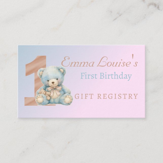 Carte D'accompagnement 1er Anniversaire mignonne Teddy Bear Cadeau Regist (Devant)